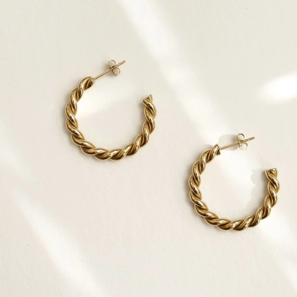 Twist Thick Hoop Earrings | Gold Plated Stainless Steel - Picture 2 of 4